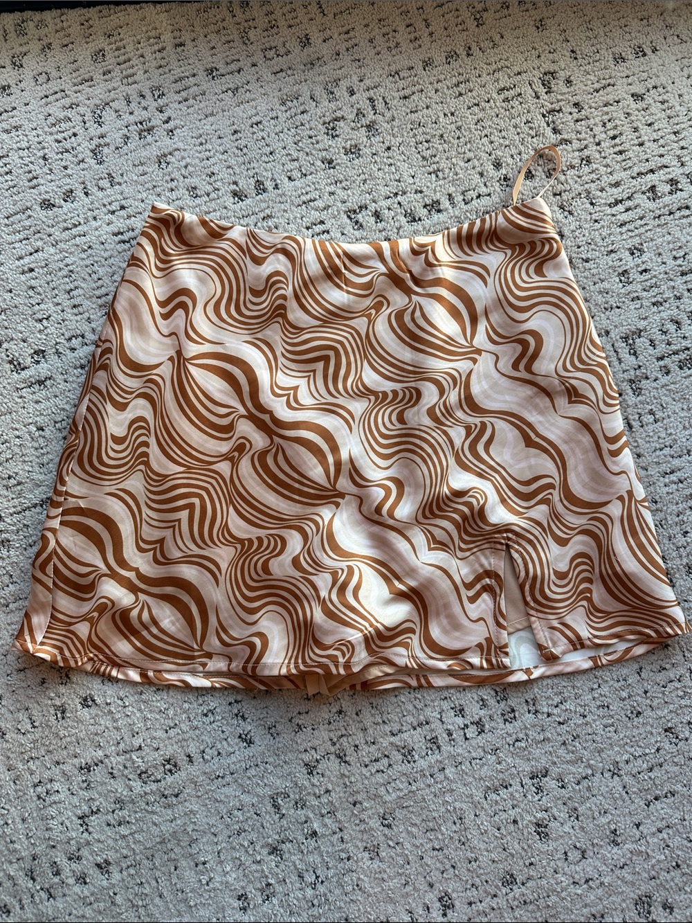 Cotton Candy Swirl-Print Mini Skirt w/ lined shorts in Brown and Cream